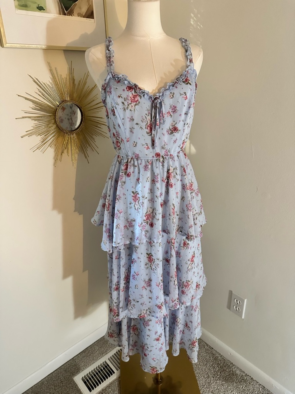 Francesca's Audrey Parks Anita Ruffle Trim Tiered Midi Dress Medium